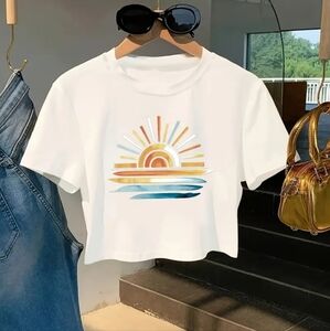 White Graphic Tee with Sunset